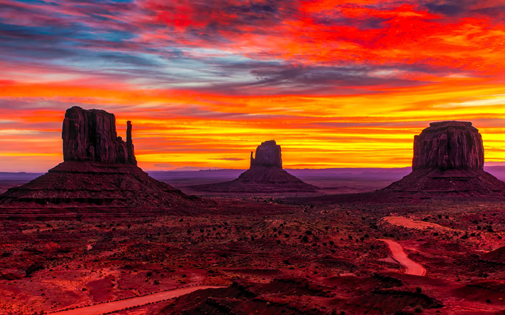 Monument Valley, Arizona, Utah, Canyon, etats-unis, les roches, le coucher de soleil