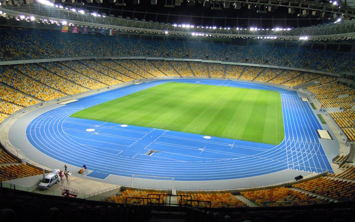 football field, Olympic Stadium, Kiev, Ukraine, football stadium, sports arena, Champions League 2018, final