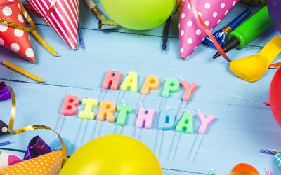 Download wallpapers Happy Birthday, candles, multi-colored inflatable ...