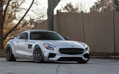 Mercedes-AMG GTS, 2017, gray sports coupe, black wheels, tuning, ADV1 Wheels, prior design