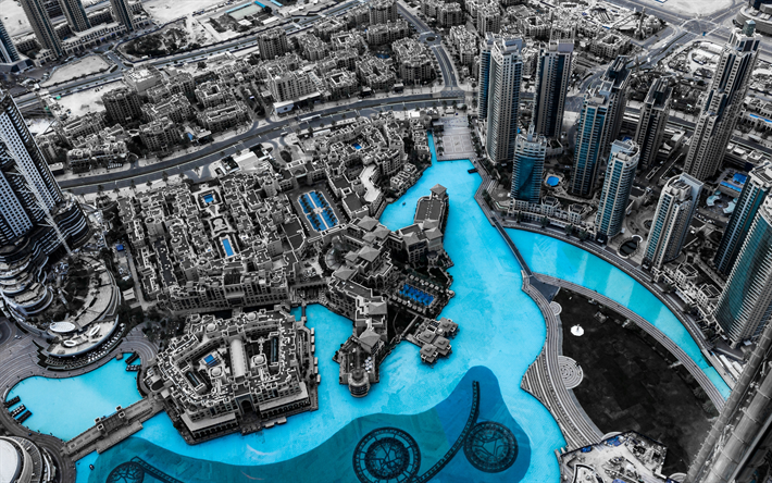 دبي, 4k, المنظر من فوق, المباني الحديثة, ناطحات السحاب, الإمارات العربية المتحدة