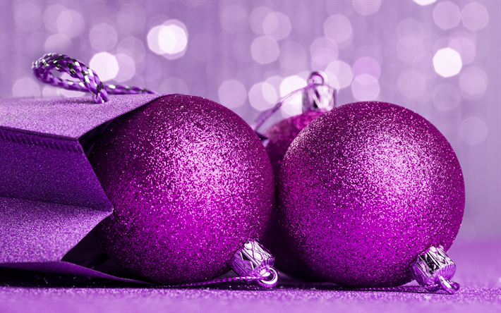 mor Noel topları, 2018, Yeni Yıl, Noel, tatil dekorasyon