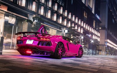 Lamborghini Aventador, tuning, LP700-4, 2017 cars, Forgiato Wheels, pink Aventador, Lamborghini
