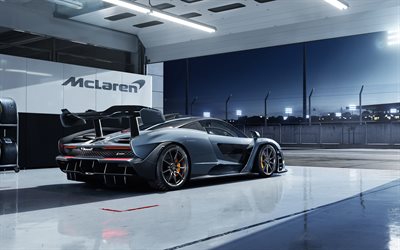 McLaren Senna, 2019, ear view, racing car, rear aerodynamic spoiler, racing track, McLaren 720S