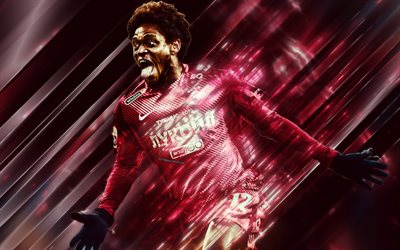Luiz Adriano, 4k, Spartak Moscow, Brazilian footballer, creative art, blades style, Russian Premier League, Russia, red background, lines art, football, Spartak
