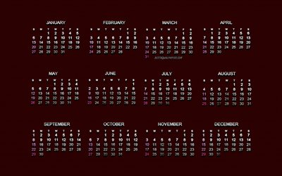 Red 2019 calendar, 2019 months, red metal mesh, 2019 concepts, creative 2019 calendar