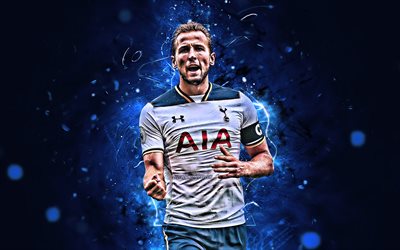 Harry Kane, goal, Tottenham Hotspur FC, forward, englsih footballers, soccer, Kane, striker, Premier League, neon lights, Tottenham FC
