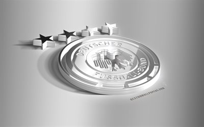 Germania nazionale di calcio in 3D in acciaio logo, arte, logo argento, metallo emblema, Germania, calcio, creativo, arte 3d