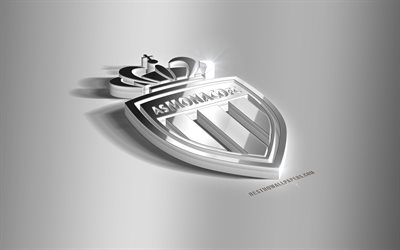 AS Monaco, 3D-ter&#228;s logo, Ranskan football club, 3D-tunnus, Monaco, Ranska, AS Monaco FC metalli-tunnus, League 1, jalkapallo, luova 3d art