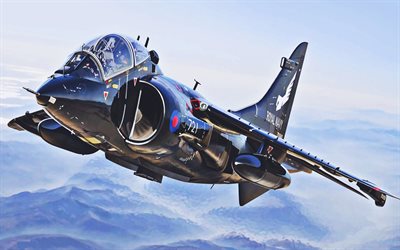 Download wallpapers British Aerospace Harrier II, sky, BAE Harrier II, combat aircraft, McDonnell Douglas AV-8B Harrier II, Royal Navy, Royal Air Force, RAF for desktop free. Pictures for desktop free