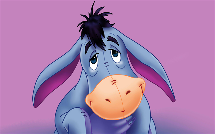 4k, Eeyore, Winnie-the-Pooh personajes de Disney, personajes de dibujos animados, burro Eeyore