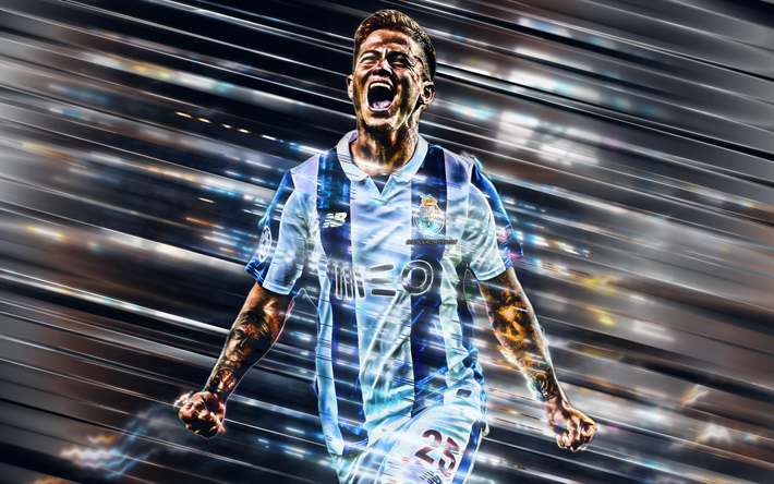 Otavio, 4k, Porto FC, Brazilian footballer, creative art, blades style, Portugal, blue background, lines art, football, Otavio Edmilson da Silva Monteiro
