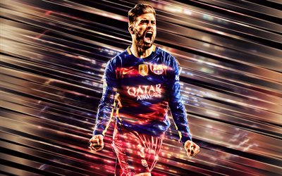 Gerard Pique, Spanish football player, defender, Barcelona FC, portrait, creative art, goal, Pique