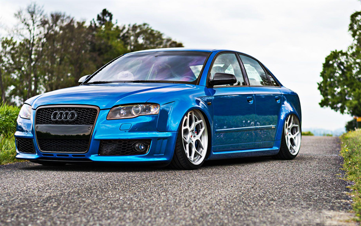 Audi RS4, チューニング, 姿勢, 冷車, tunned RS4, Vossen輪CG-205, 青RS4, Audi