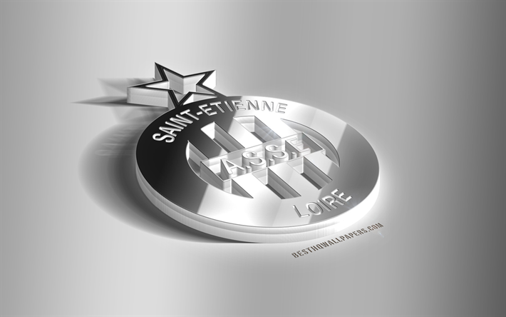 As Saint-Etienne, 3D de acero logotipo, franc&#233;s club de f&#250;tbol, 3D emblema, Saint-Etienne, Francia, la Ligue 1, el f&#250;tbol, el creativo arte 3d