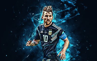 Lionel Messi, football stars, Argentina national football team, black uniform, Leo Messi, soccer, Messi, abstract art, Argentine National Team, Messi in game