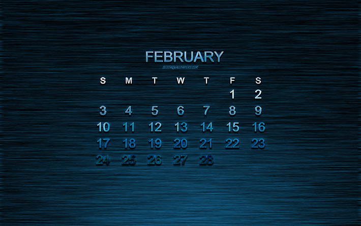February 2019 calendar, blue metal background, 2019 concepts, calendars, February 2019, blue metal letters, creative 2019 art