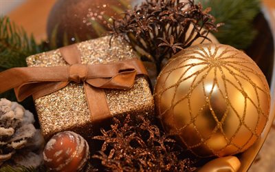Ouro Decora&#231;&#227;o De Natal, Ano Novo, Feliz Natal, De Ouro De Presente, Natal, Bolas De Ouro