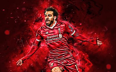 Mohamed Salah, goal, striker, egyptian footballers, LFC, Liverpool FC, fan art, Salah, Premier League, Mohamed Salah art, crative, Mo Salah, soccer, neon lights