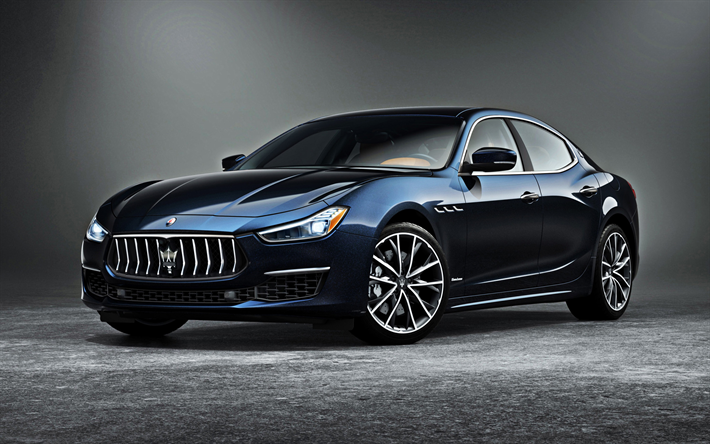 2019, Maserati Ghibli, GranLusso Nobile Edizione, &#246;n g&#246;r&#252;n&#252;m, dış, mavi l&#252;ks sedan, İtalyan otomobil, Maserati