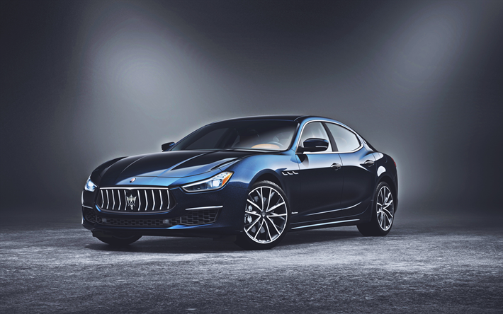 2019 Maserati Ghibli, 4k, studio, luksusautojen, 2019 autot, sininen Ghibli, italian autot, Maserati, HDR, Maserati Ghibli