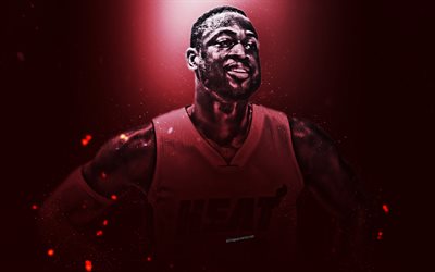 Dwyane Wade, Amerikkalainen koripalloilija, ammunta vartija, NBA, Miami Heat, USA, koripallo, creative art, punainen tausta