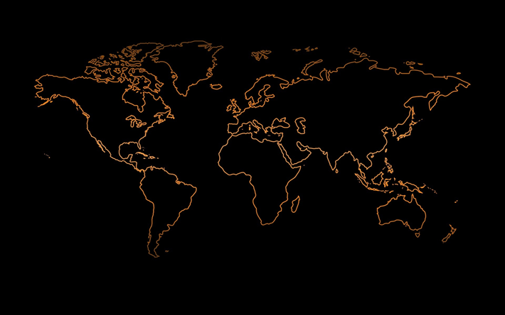 lineare mappa del mondo, creativo, mondo, mappa concettuale, l&#39;arte, la mappa del mondo su sfondo nero, le mappe del mondo