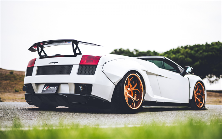 Lamborghini Gallardo, white roadster, tuning Gallardo, bronze wheels, supercar, Italian sports cars, Lamborghini