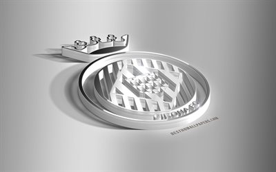 Girona FC, 3D steel logo, Spanish football club, 3D emblem, Girona, Spain, La Liga, football, creative 3d art
