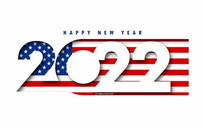 2022 ABD Mutlu Yıllar, beyaz arka plan, ABD 2022, ABD 2022 Yeni Yıl, 2022 kavramlar, ABD, ABD Bayrağı