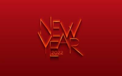 Gott nytt år 2022, 4k, röd bakgrund, gyllene bokstäver, 2022 nytt år, 2022 koncept, 2022 röd bakgrund, 2022 gratulationskort