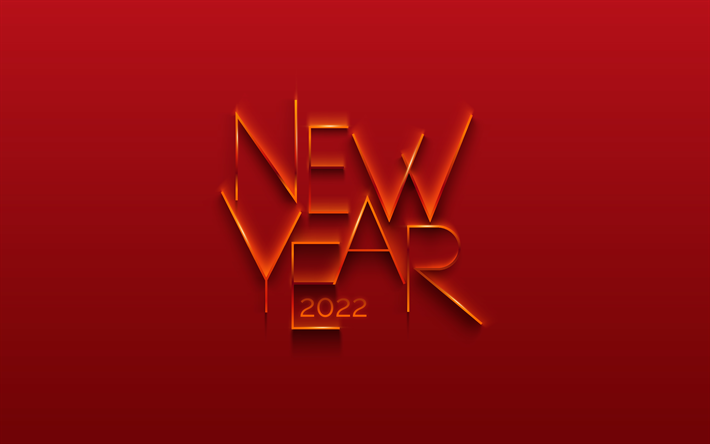 Happy New Year 2022, 4k, red background, golden letters, 2022 New Year, 2022 concepts, 2022 red background, 2022 greeting card