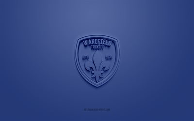 wakefield trinity, kreatives 3d-logo, blauer hintergrund, britischer rugby-club, 3d-emblem, super league europe, wakefield, england, 3d-kunst, rugby, wakefield trinity 3d-logo