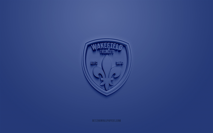 Wakefield Trinity, luova 3D-logo, sininen tausta, brittil&#228;inen rugbyklubi, 3d-tunnus, Super League Europe, Wakefield, Englanti, 3d-taide, rugby, Wakefield Trinity 3d-logo