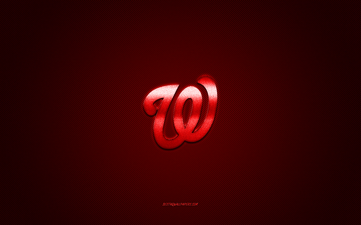 Washington Nationals emblem, American baseball club, red logo, red carbon fiber background, MLB, Washington Nationals Insignia, baseball, Washington, USA, Washington Nationals
