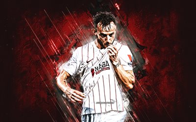 Ivan Rakitic, Sevilla FC, kroatialainen jalkapalloilija, keskikentt&#228;pelaaja, muotokuva, punainen kivi tausta, La Liga, Espanja, jalkapallo