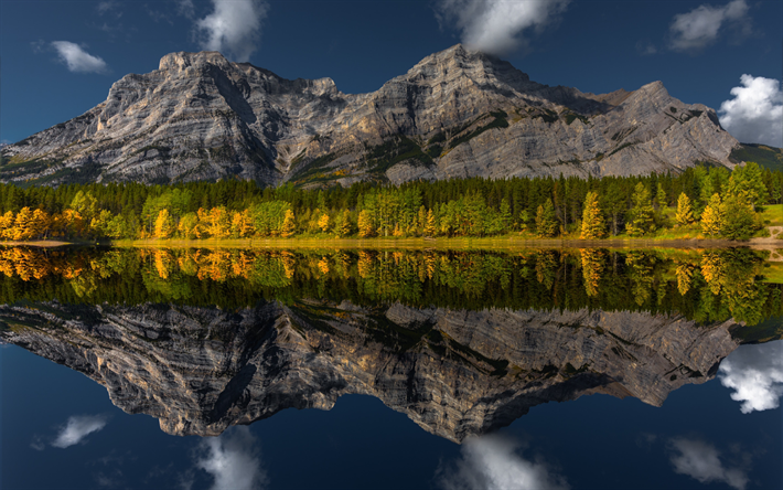 Wedge Pond, Mountain Lake, Höst, Kväll, Kanadensiska Klippiga bergen, Bergslandskap, Skog, Alberta, Kanada
