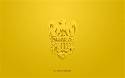 Wellington Phoenix II, logo 3D créatif, fond jaune, Ligue nationale de rugby, emblème 3d, NRL, ligue de rugby australienne, Wellington, Nouvelle-Zélande, art 3d, rugby, logo 3d Wellington Phoenix II