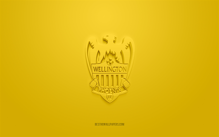 Wellington Phoenix II, luova 3D-logo, keltainen tausta, National Rugby League, 3d-tunnus, NRL, Australian rugby League, Wellington, Uusi-Seelanti, 3d-taide, rugby, Wellington Phoenix II 3d-logo