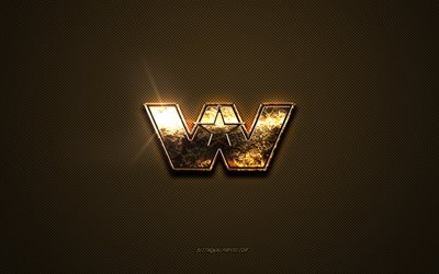 Logotipo dourado da Western Star, arte, fundo de metal marrom, emblema da Western Star, logotipo da Western Star, marcas, Western Star