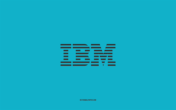 Logo IBM, sfondo azzurro, arte elegante, marchi, emblema, IBM, trama di carta azzurra, emblema IBM