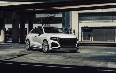 Audi RS Q8, 2022, front view, exterior, white SUV, RSQ8, tuning Q8, German cars, Audi