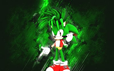 Manic the Hedgehog, Sonic, grön sten bakgrund, grunge konst, Sonic karaktärer, Manic the Hedgehog Sonic