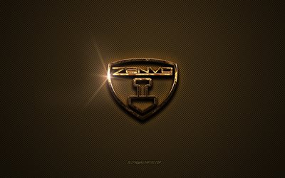 Zenvo logo dorato, opere d'arte, sfondo marrone in metallo, emblema Zenvo, logo Zenvo, marchi, Zenvo