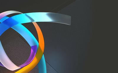 3D colorful ribbons, 4k, minimalim, gray backgrounds, material design, creative, background with ribbons