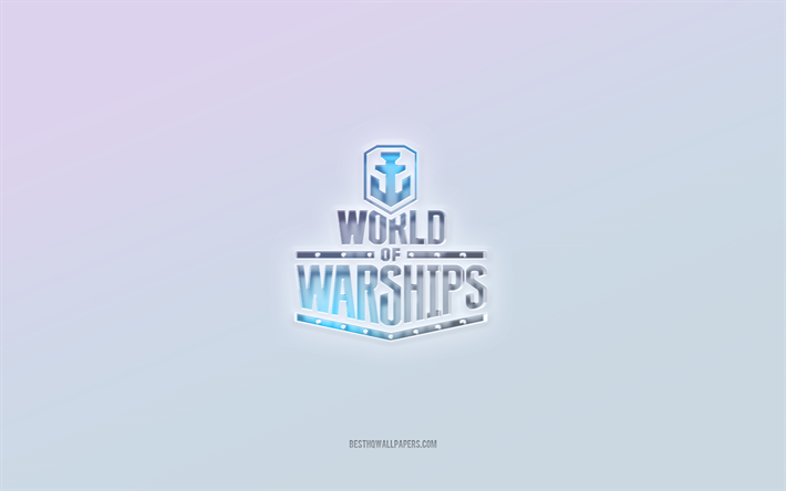 شعار World of Warships, قطع نص ثلاثي الأبعاد, خلفية بيضاء, شعار World of Warships 3D, عالم السفن الحربية, شعار محفور, شعار World of Warships 3d