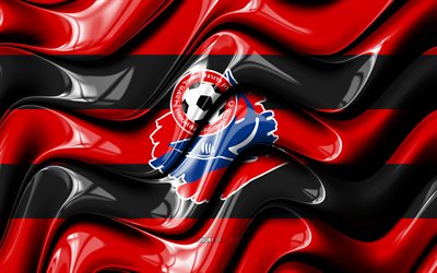 Bandeira do Hapoel Haifa, 4k, ondas 3D vermelhas e pretas, Ligat ha Al, clube de futebol israelense, Hapoel Haifa, futebol, logotipo do Hapoel Haifa, Hapoel Haifa FC, Israel