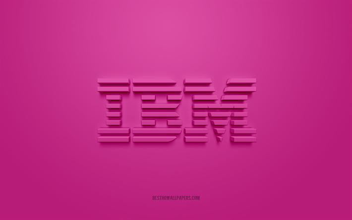IBM 3d logo, pink background, IBM emblem, IBM pink logo, IBM, brands, IBM logo