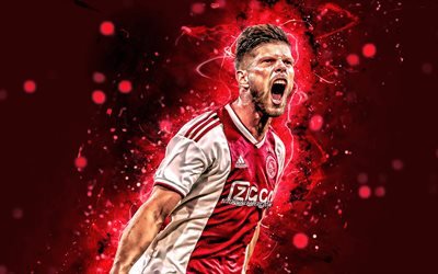 4k, Klaas Jan Huntelaar, hollannin jalkapalloilijat, Ajax FC, tavoite, jalkapallo, Huntelaar, Eredivisie, abstrakti taide, neon valot, AFC Ajax