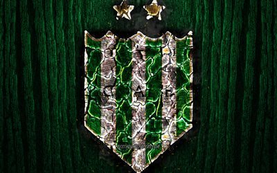Banfield FC, scorched logo, Argentine Primera Division, green wooden background, Argentinean football club, Argentine Superleague, grunge, CA Banfield, soccer, Banfield logo, Argentina